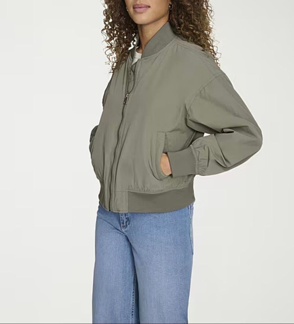 Levi's Relaxed Front Zip Ribbed Hem Water Resistant Midweight Bomber Jacket Sage - Picture 3 of 5
